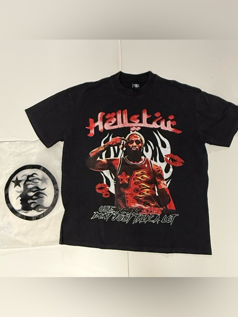 Hellstar Black T-Shirt—Men’s Size Medium (with Dennis Rodman and Back Logo)